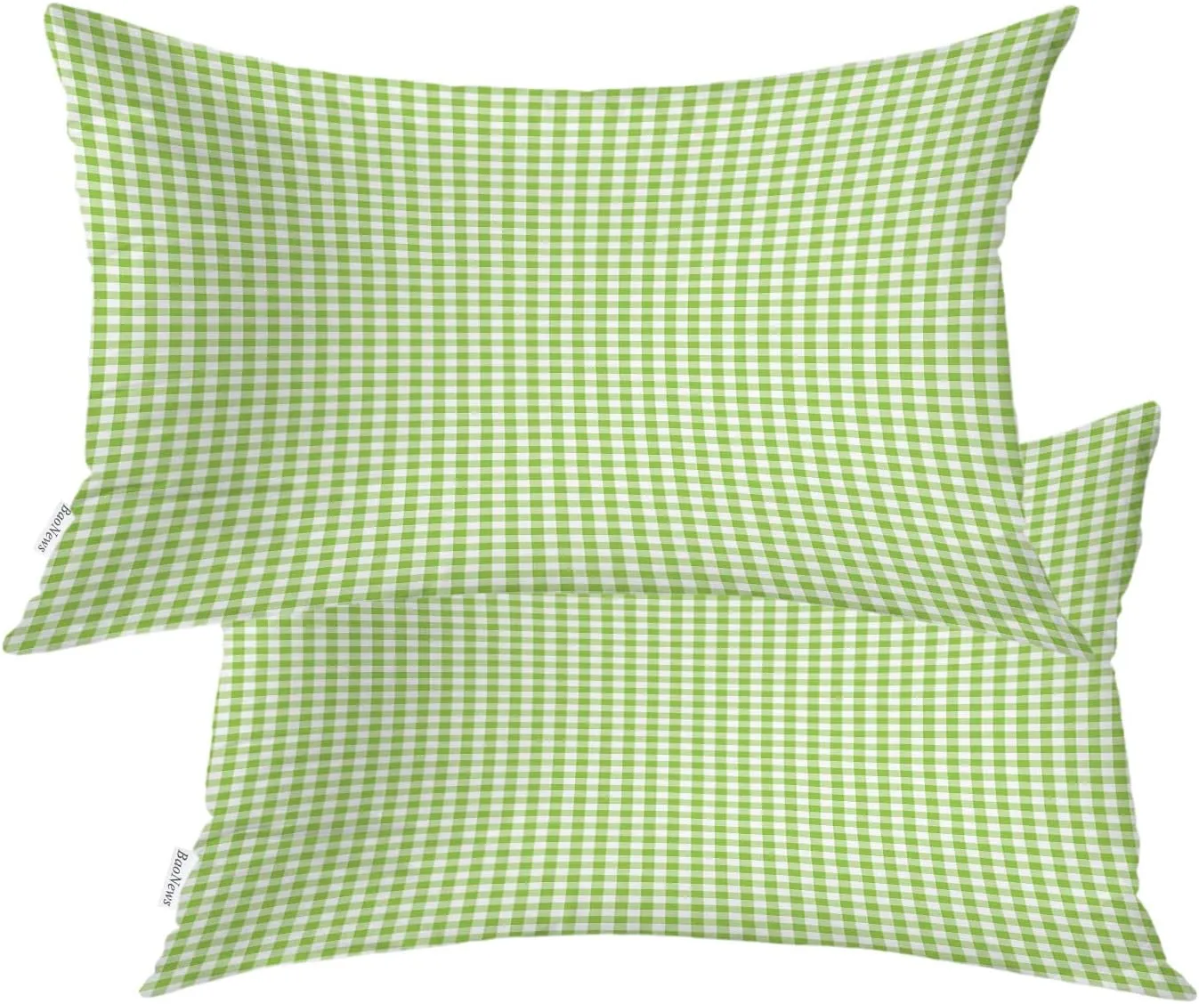 Apple Green Plaid Throw Pillow Covers,Apple Green Gingham Cushion Cover Digital Blended Hidden Zipperl Decorative Pillowcases for Hair Skin Lumbar 12X20 in 2 Pcs