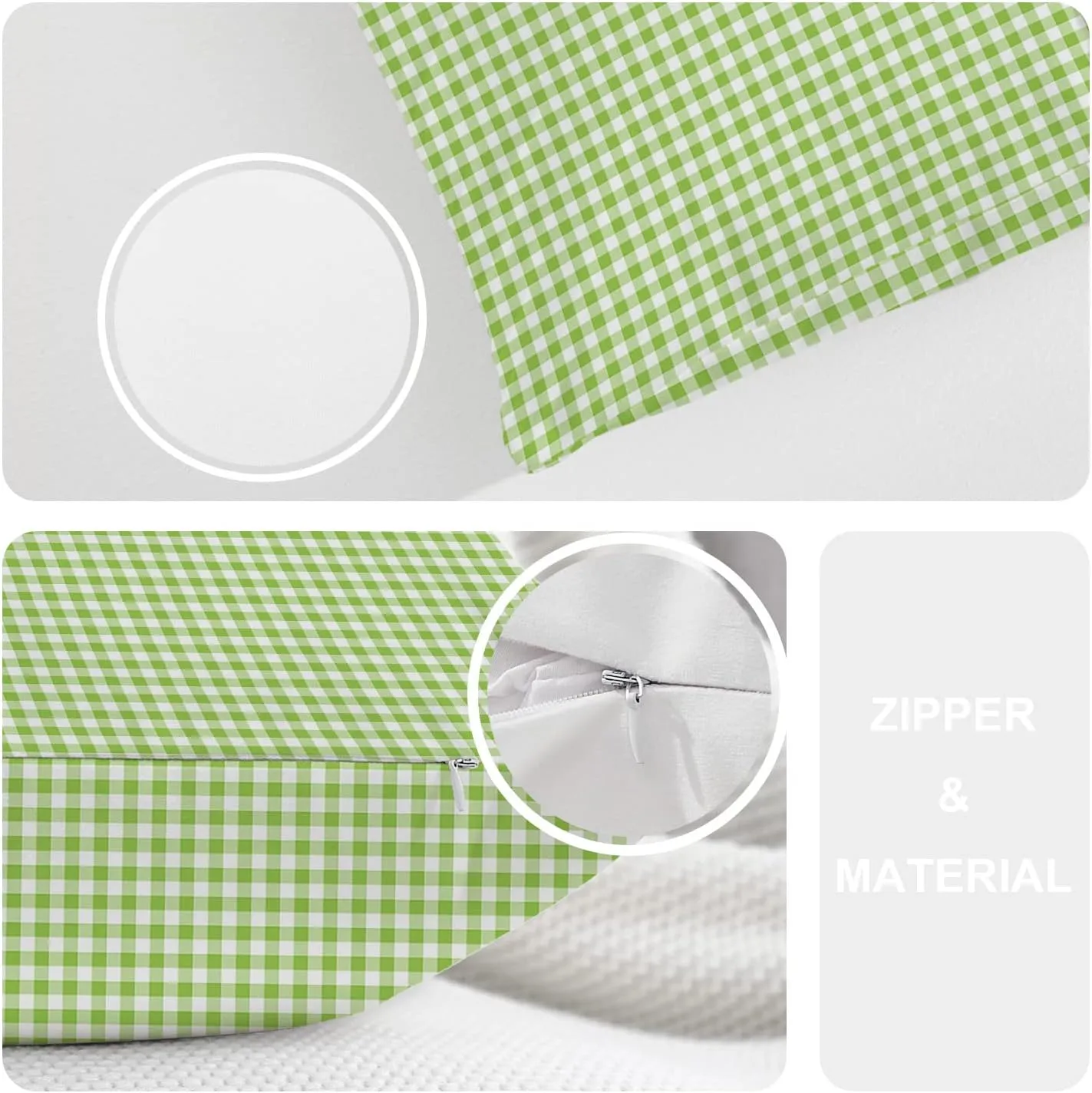 Apple Green Plaid Throw Pillow Covers,Apple Green Gingham Cushion Cover Digital Blended Hidden Zipperl Decorative Pillowcases for Hair Skin Lumbar 12X20 in 2 Pcs