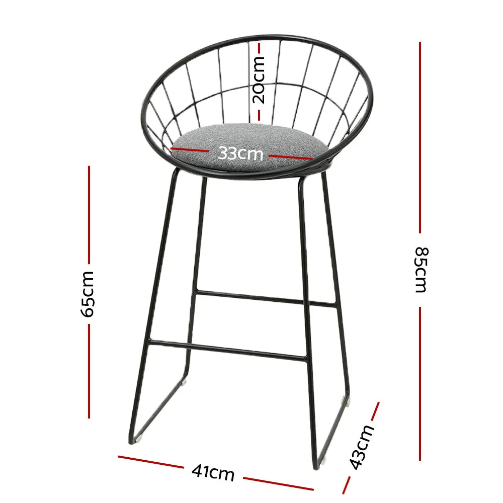 Artiss Set of 2 Bar Stools Steel Fabric - Grey and Black