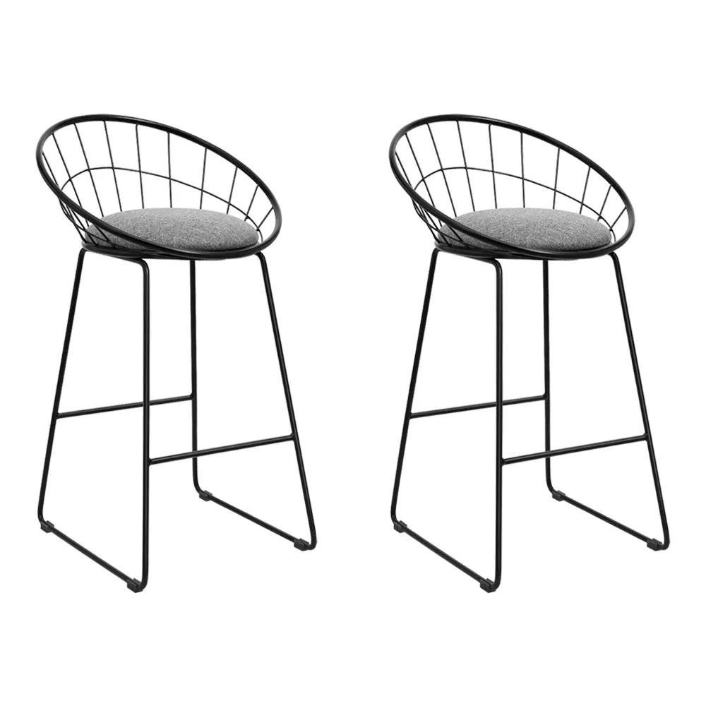 Artiss Set of 2 Bar Stools Steel Fabric - Grey and Black