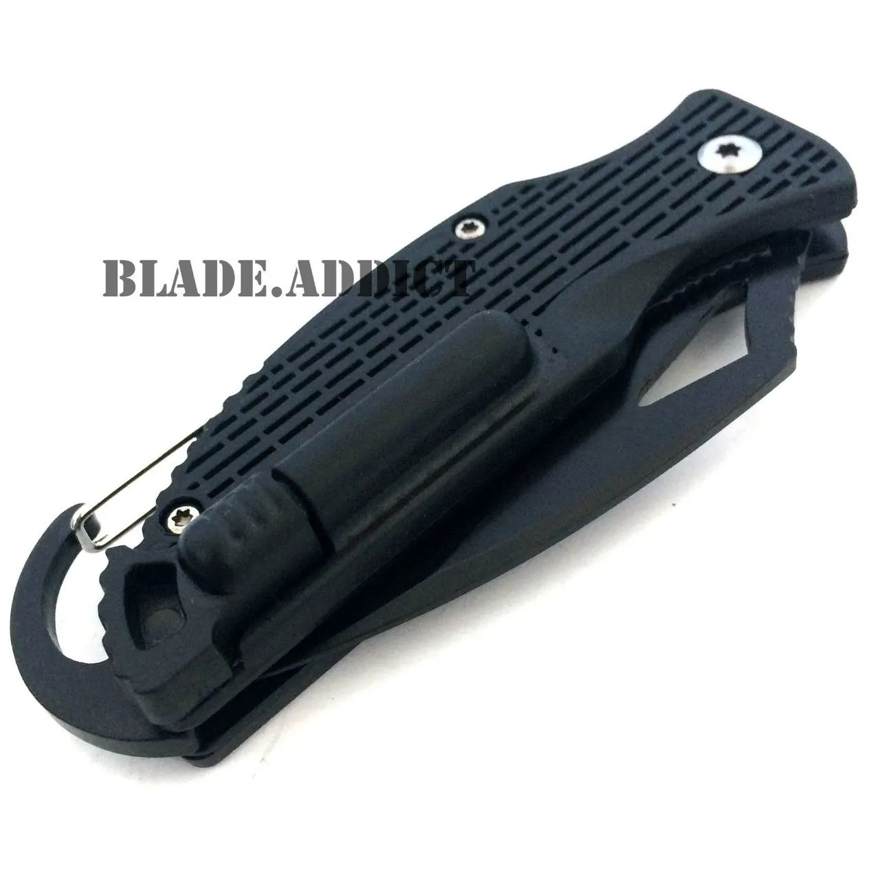 ASSISTED OPEN TACTICAL POCKET KNIFE   Fire Starter   Carabiner Camping Spring BK