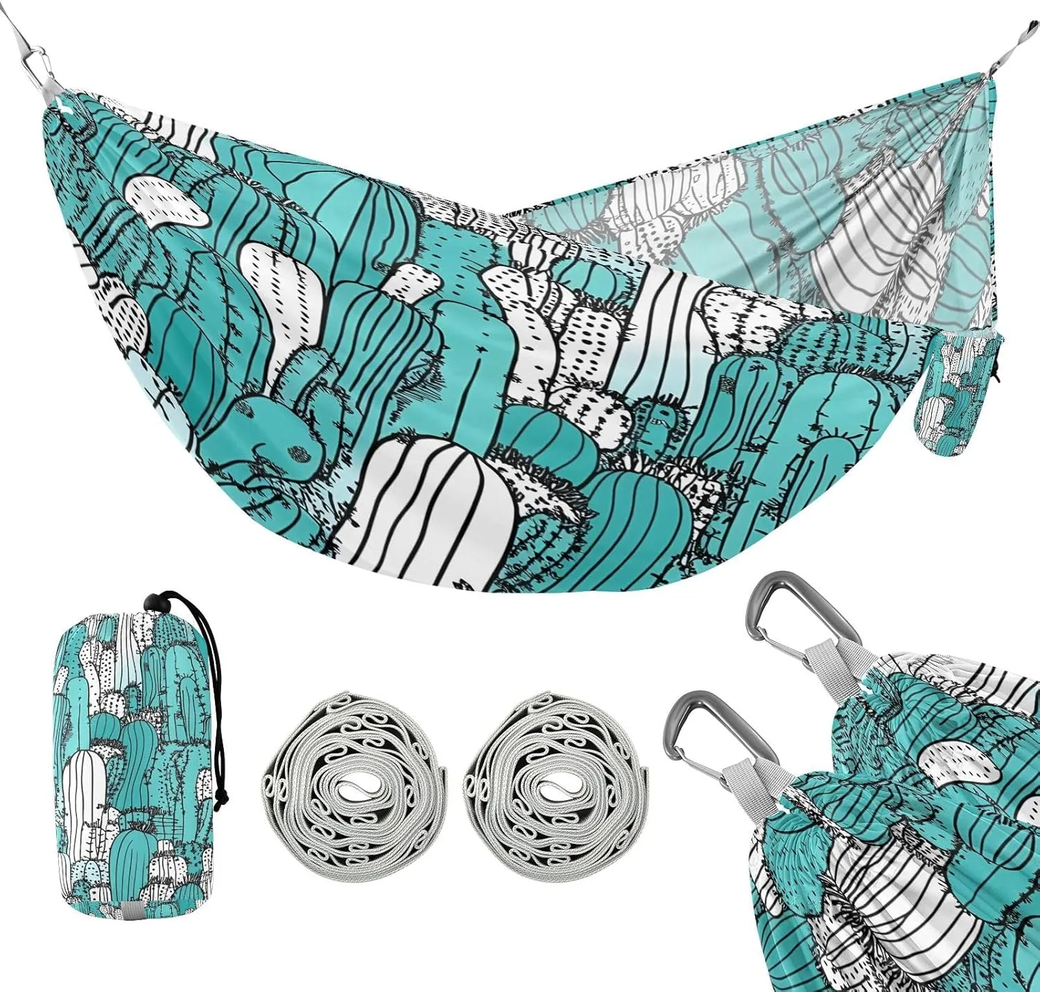 ATTX Cactus Doodle Camping Hammock - Lightweight & Portable Hammocks, Heavy Duty 330lbs Capacity for Indoor, Hiking, Backpacking, Travel, Backyard, Beach#569