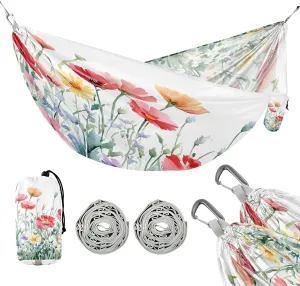 ATTX Colorful Wildflowers Camping Hammock - Lightweight & Portable Hammocks, Heavy Duty 330lbs Capacity for Indoor, Hiking, Backpacking, Travel, Backyard, Beach#535