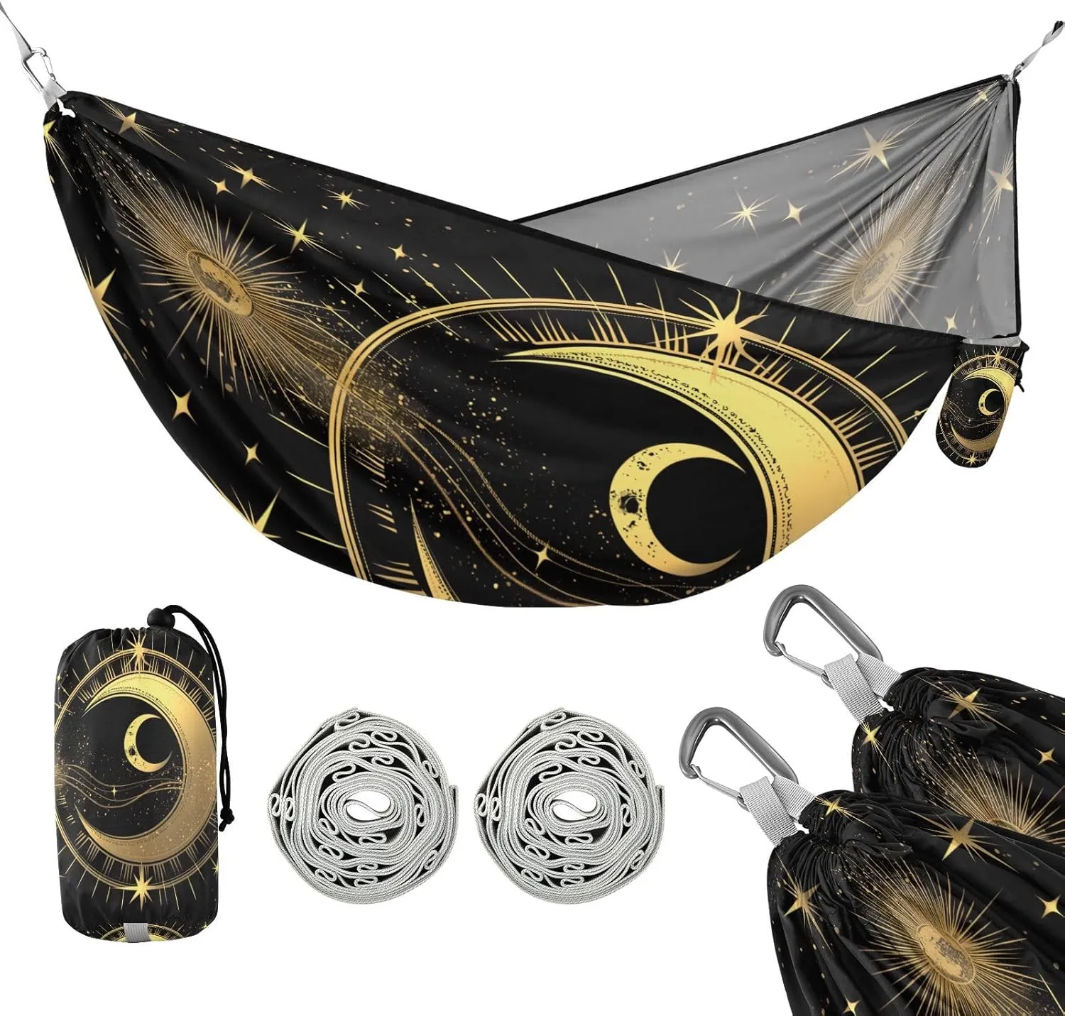 ATTX Golden Sun and Moon Camping Hammock - Lightweight & Portable Hammocks, Heavy Duty 330lbs Capacity for Indoor, Hiking, Backpacking, Travel, Backyard, Beach#94