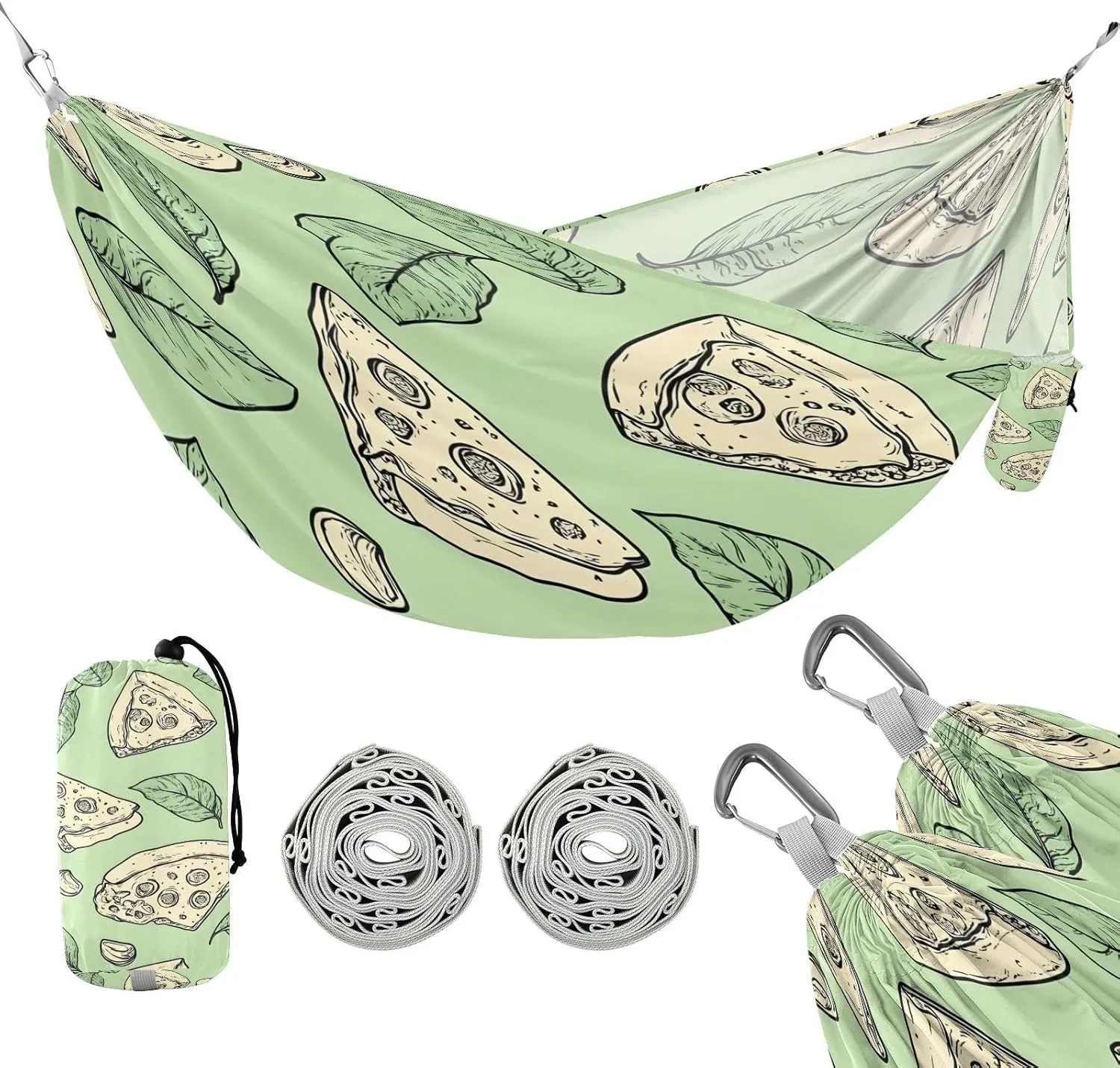 ATTX Green Pizza Camping Hammock - Lightweight & Portable Hammocks, Heavy Duty 330lbs Capacity for Indoor, Hiking, Backpacking, Travel, Backyard, Beach#571