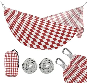 ATTX Red and White Checkered Camping Hammock - Lightweight & Portable Hammocks, Heavy Duty 330lbs Capacity for Indoor, Hiking, Backpacking, Travel, Backyard, Beach#210
