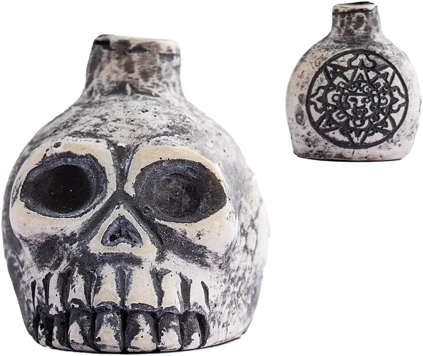Aztec Skull Whistle - Creepy Loud Human Scream War Death Sound, High Decibels (Small, White)