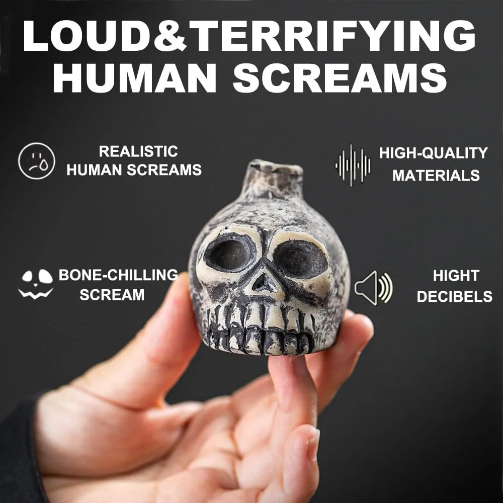 Aztec Skull Whistle - Creepy Loud Human Scream War Death Sound, High Decibels (Small, White)
