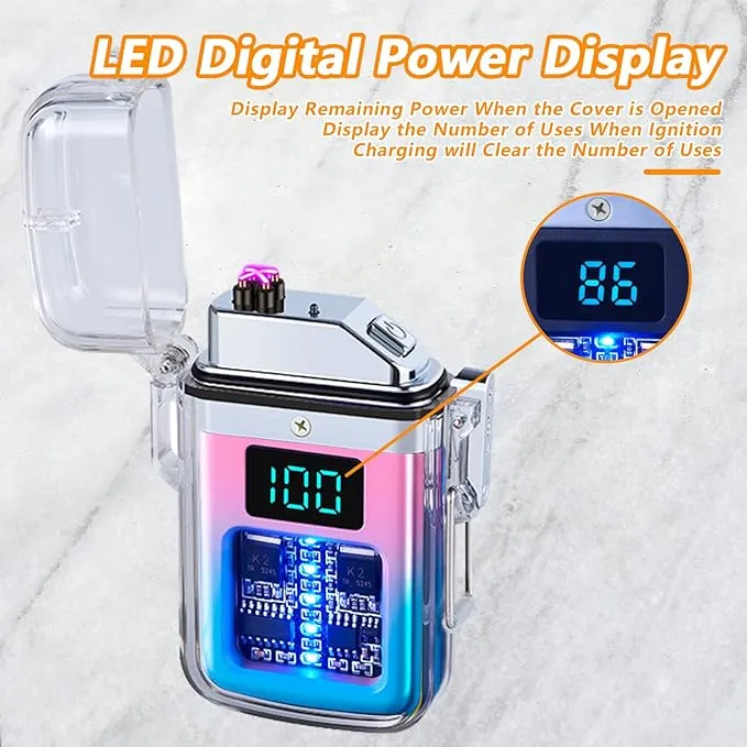 BABOBIU Electic Lighter Plasma Arc Lighter Windproof Waterproof Flameless USB Rechargeable Lighter with Digital Power Display Gift for Men, Father, Husband (Blue Pink)