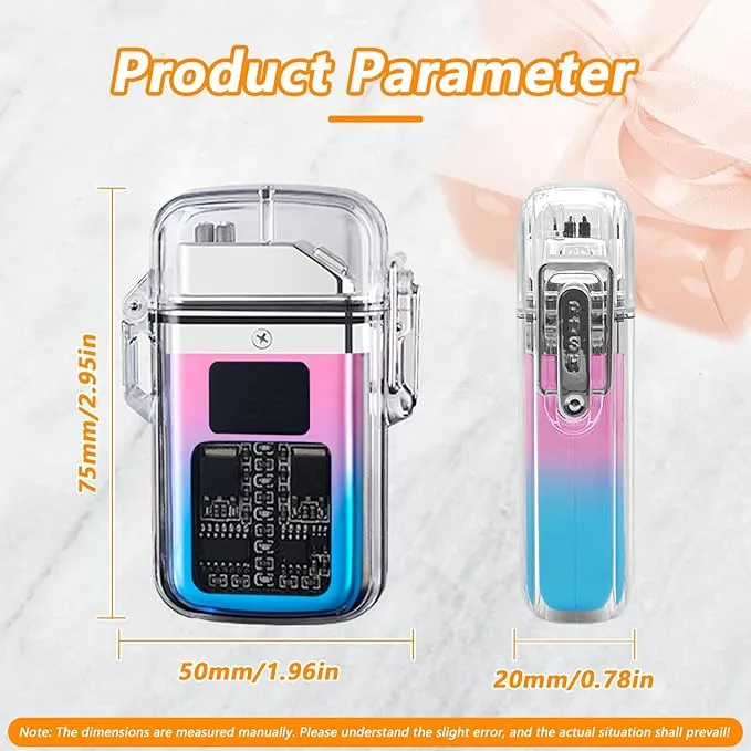 BABOBIU Electic Lighter Plasma Arc Lighter Windproof Waterproof Flameless USB Rechargeable Lighter with Digital Power Display Gift for Men, Father, Husband (Blue Pink)