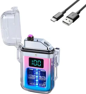 BABOBIU Electic Lighter Plasma Arc Lighter Windproof Waterproof Flameless USB Rechargeable Lighter with Digital Power Display Gift for Men, Father, Husband (Blue Pink)