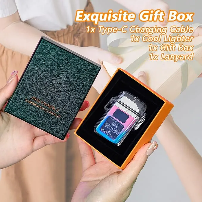 BABOBIU Electic Lighter Plasma Arc Lighter Windproof Waterproof Flameless USB Rechargeable Lighter with Digital Power Display Gift for Men, Father, Husband (Blue Pink)