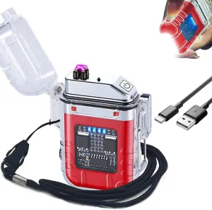 BABOBIU Electric Lighter Arc Lighter Flameless USB Rechargeable Lighter Waterproof Windproof Lighter with Portable Flashlight for Candles, Incense, Fireworks (Red)