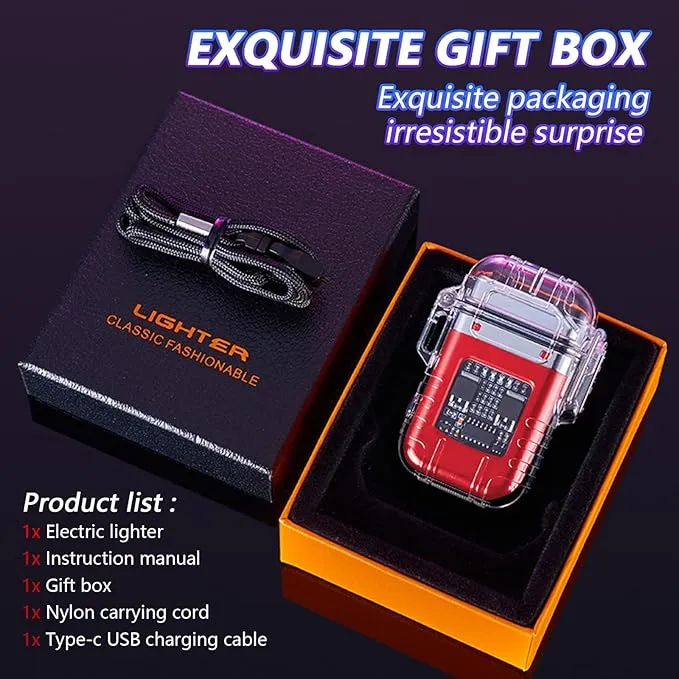 BABOBIU Electric Lighter Arc Lighter Flameless USB Rechargeable Lighter Waterproof Windproof Lighter with Portable Flashlight for Candles, Incense, Fireworks (Red)