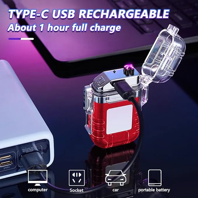 BABOBIU Electric Lighter Arc Lighter Flameless USB Rechargeable Lighter Waterproof Windproof Lighter with Portable Flashlight for Candles, Incense, Fireworks (Red)
