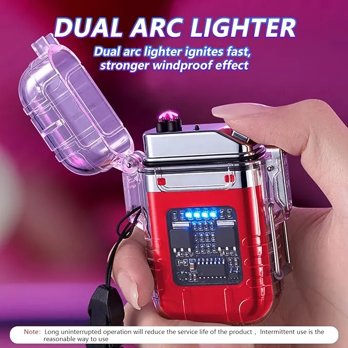 BABOBIU Electric Lighter Arc Lighter Flameless USB Rechargeable Lighter Waterproof Windproof Lighter with Portable Flashlight for Candles, Incense, Fireworks (Red)