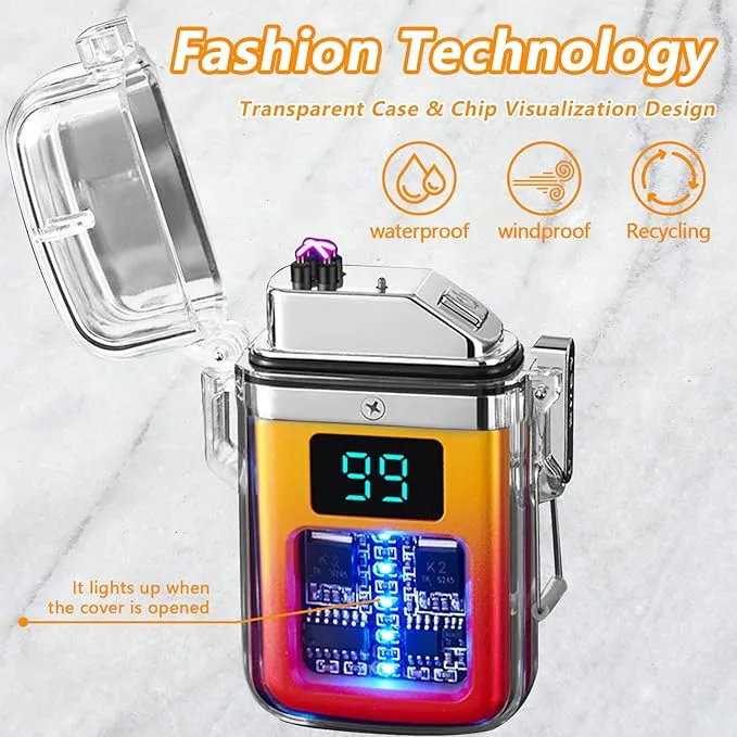 BABOBIU Electric Lighter Plasma Lighter Flameless Windproof Lighter Waterproof Camping Lighter with Type-C Fast Charging for Hiking, Outing, Adventure (red Yellow)