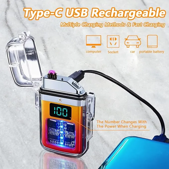 BABOBIU Electric Lighter Plasma Lighter Flameless Windproof Lighter Waterproof Camping Lighter with Type-C Fast Charging for Hiking, Outing, Adventure (red Yellow)