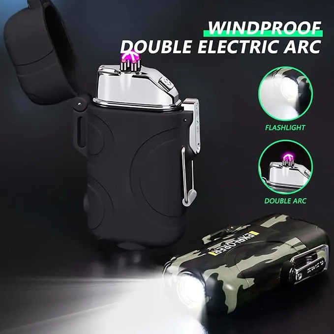 BABOBIU Electric Lighter Plasma Lighter Windproof Waterproof Camping Lighter USB Rechargeable Lighter with Type-C Fast Charging Gift for Men, Father, Husband (Black)