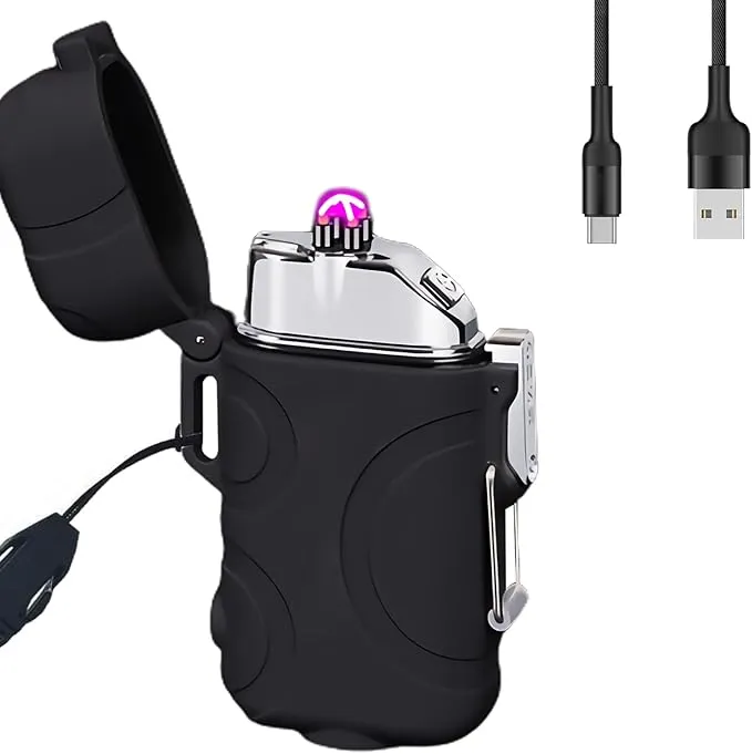BABOBIU Electric Lighter Plasma Lighter Windproof Waterproof Camping Lighter USB Rechargeable Lighter with Type-C Fast Charging Gift for Men, Father, Husband (Black)