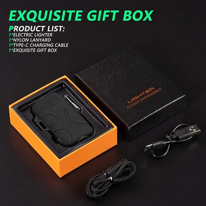 BABOBIU Electric Lighter Plasma Lighter Windproof Waterproof Camping Lighter USB Rechargeable Lighter with Type-C Fast Charging Gift for Men, Father, Husband (Black)