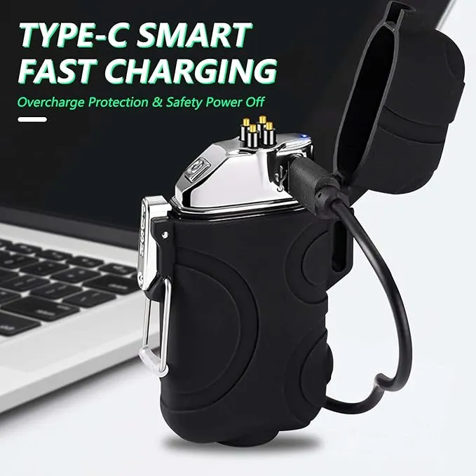 BABOBIU Electric Lighter Plasma Lighter Windproof Waterproof Camping Lighter USB Rechargeable Lighter with Type-C Fast Charging Gift for Men, Father, Husband (Black)