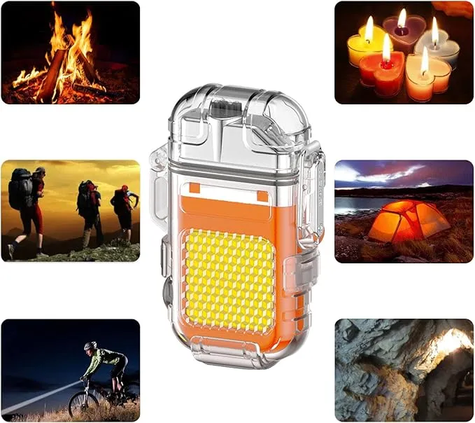 BABOBIU Electric Lighter Rechargeable Lighter Flameless Windproof Lighter Waterproof Camping Ligher Candle Lighter with Dual Plasma Arc for Candles, Incense, Fireworks (Orange)