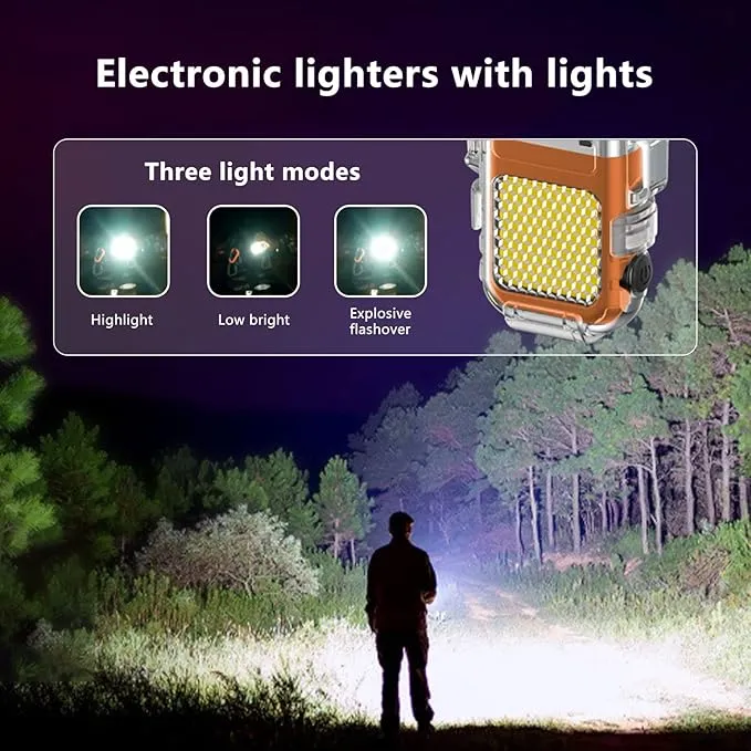BABOBIU Electric Lighter Rechargeable Lighter Flameless Windproof Lighter Waterproof Camping Ligher Candle Lighter with Dual Plasma Arc for Candles, Incense, Fireworks (Orange)
