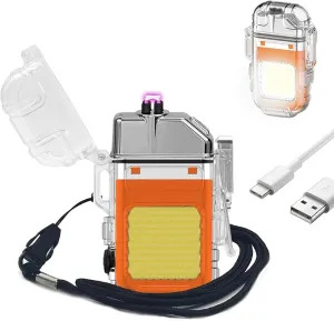 BABOBIU Electric Lighter Rechargeable Lighter Flameless Windproof Lighter Waterproof Camping Ligher Candle Lighter with Dual Plasma Arc for Candles, Incense, Fireworks (Orange)