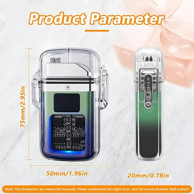 BABOBIU Electric Lighter Type C Rechargeable Lighter Waterproof Flameless Lighter Windproof Plasma Arc Lighter with Digital Power Display Gift for Father's Day, Christmas, Birthday (Black Green)