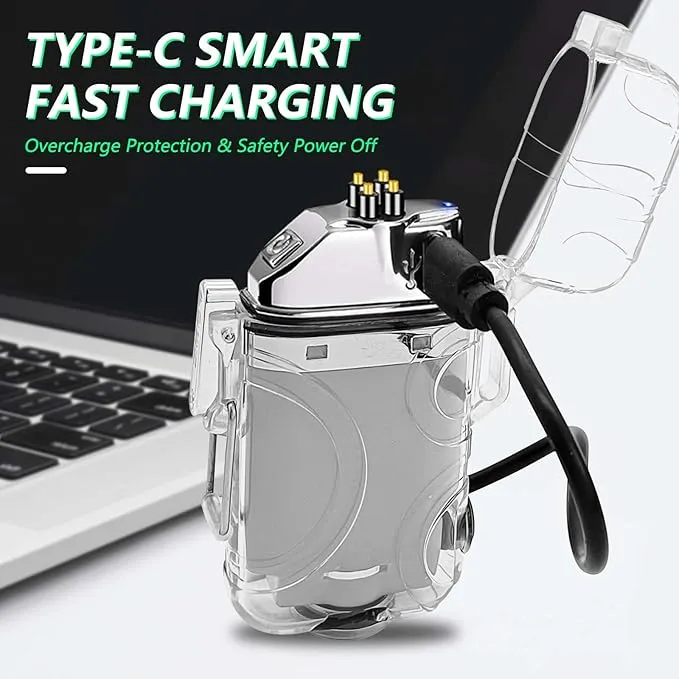 BABOBIU Plasma Lighter Rechargeable Lighter Portable Flameless Waterproof Windproof Lighter Cool Lighter with Portable Flashlight Gift for Men, Boyfriend, Husband (Silver)