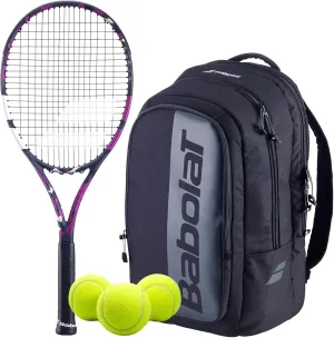 Babolat Boost Aero Strung Tennis Racquet, Pink (Add an Optional Bag, Tennis Balls and Grips)