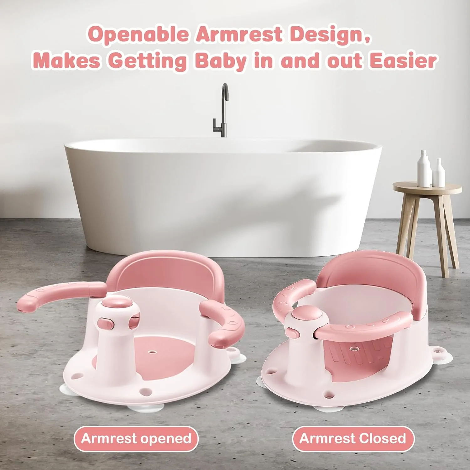 Baby Bath Seat for Babies 6 Months & up, Sure & Secure Suction Cups, Non-Slip Baby Bath Seat, Detachable, Safe & Comfortable Baby Bath Support, Sit Up Bath Seat for Baby, Pink