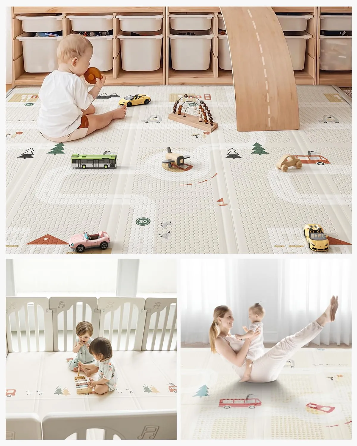 Baby Play Mat 50"*78" Foldable Foam Baby Play Mat for Floor Reversible Waterproof Playmats for Babies Boy and Toddlers Infants Edge Reinforcement Crawling Mat for Indoor&Outdoor&Travel