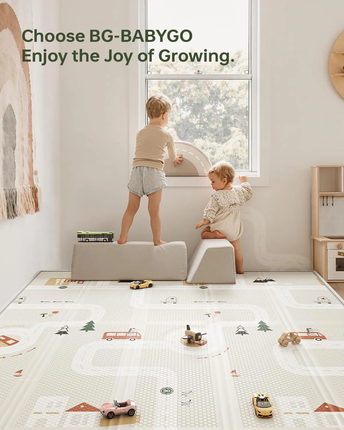 Baby Play Mat 50"*78" Foldable Foam Baby Play Mat for Floor Reversible Waterproof Playmats for Babies Boy and Toddlers Infants Edge Reinforcement Crawling Mat for Indoor&Outdoor&Travel