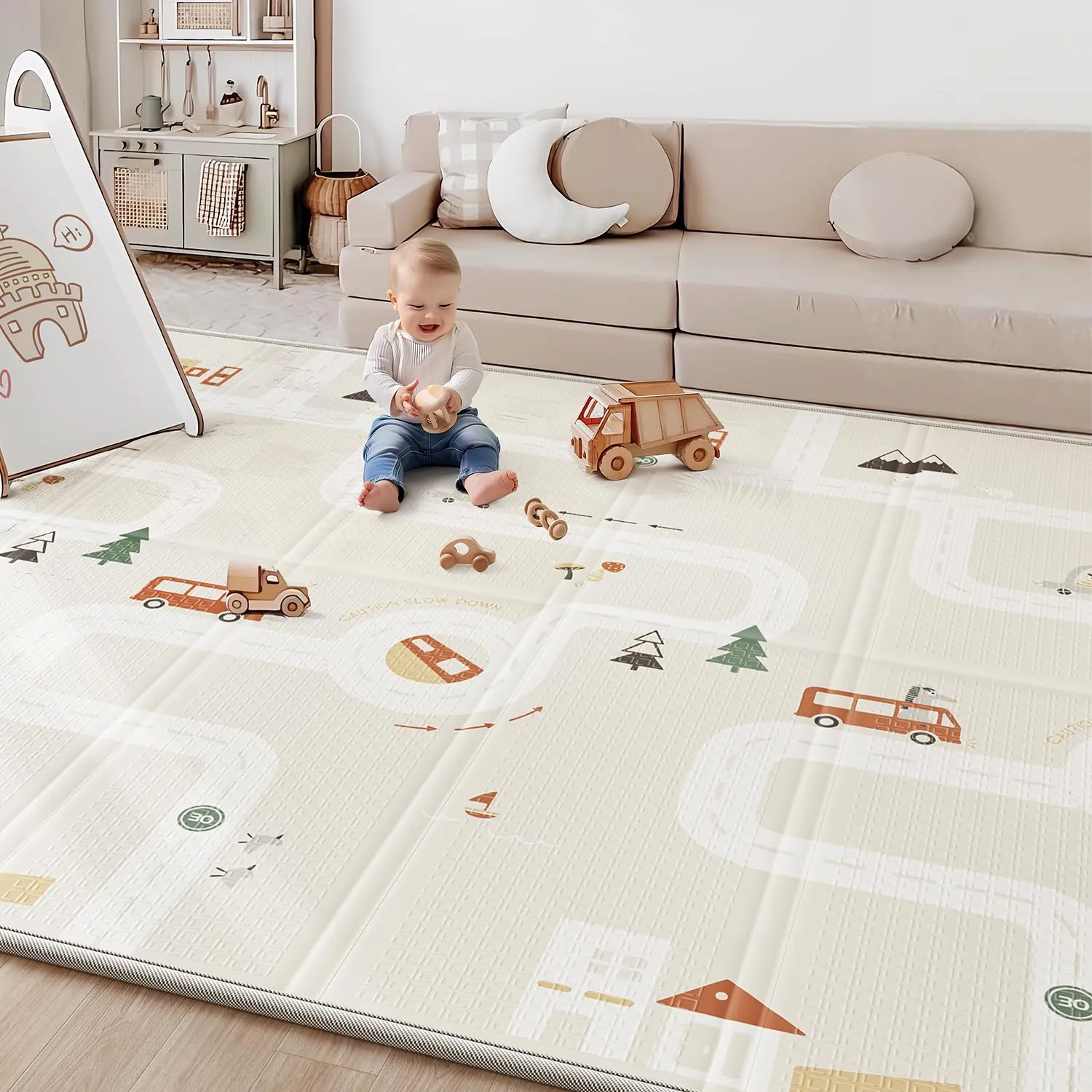 Baby Play Mat 50"*78" Foldable Foam Baby Play Mat for Floor Reversible Waterproof Playmats for Babies Boy and Toddlers Infants Edge Reinforcement Crawling Mat for Indoor&Outdoor&Travel