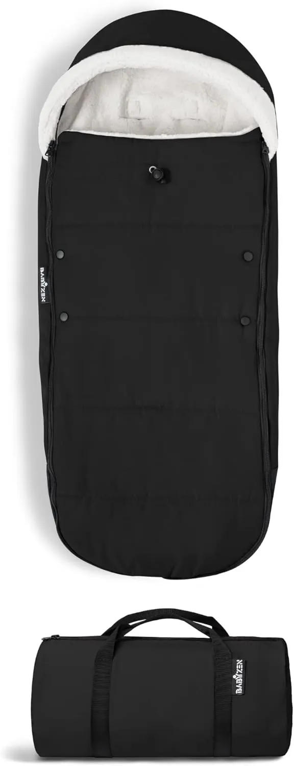 Babyzen YOYO Footmuff, Black - Sherpa Lining & Fleece Hood with Drawstring to Keep Baby Warm - Includes Carrying Bag - Machine Washable