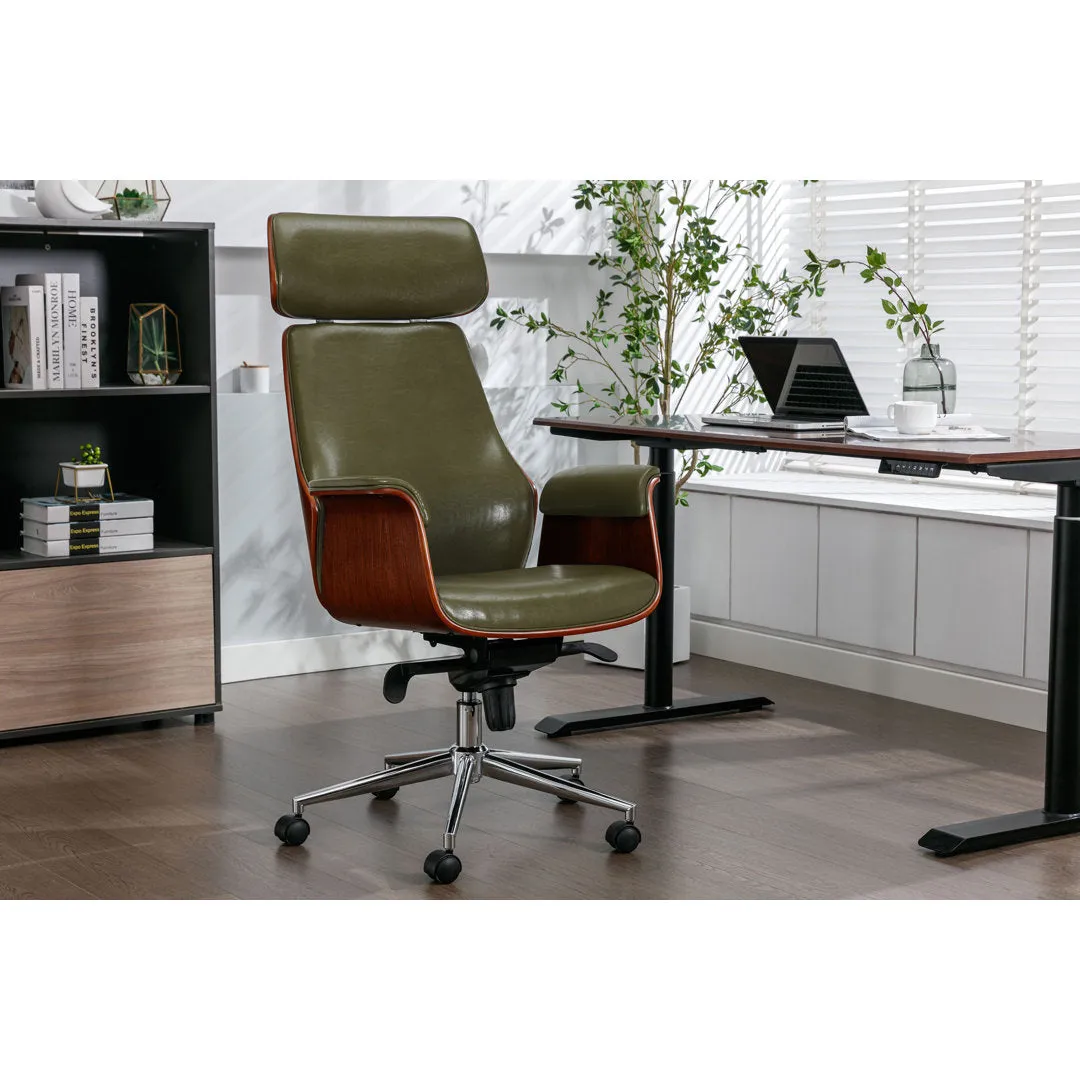 Baver Faux Leather Mid-Century Executive Office Chair Corrigan Studio® Upholstery Color: Green