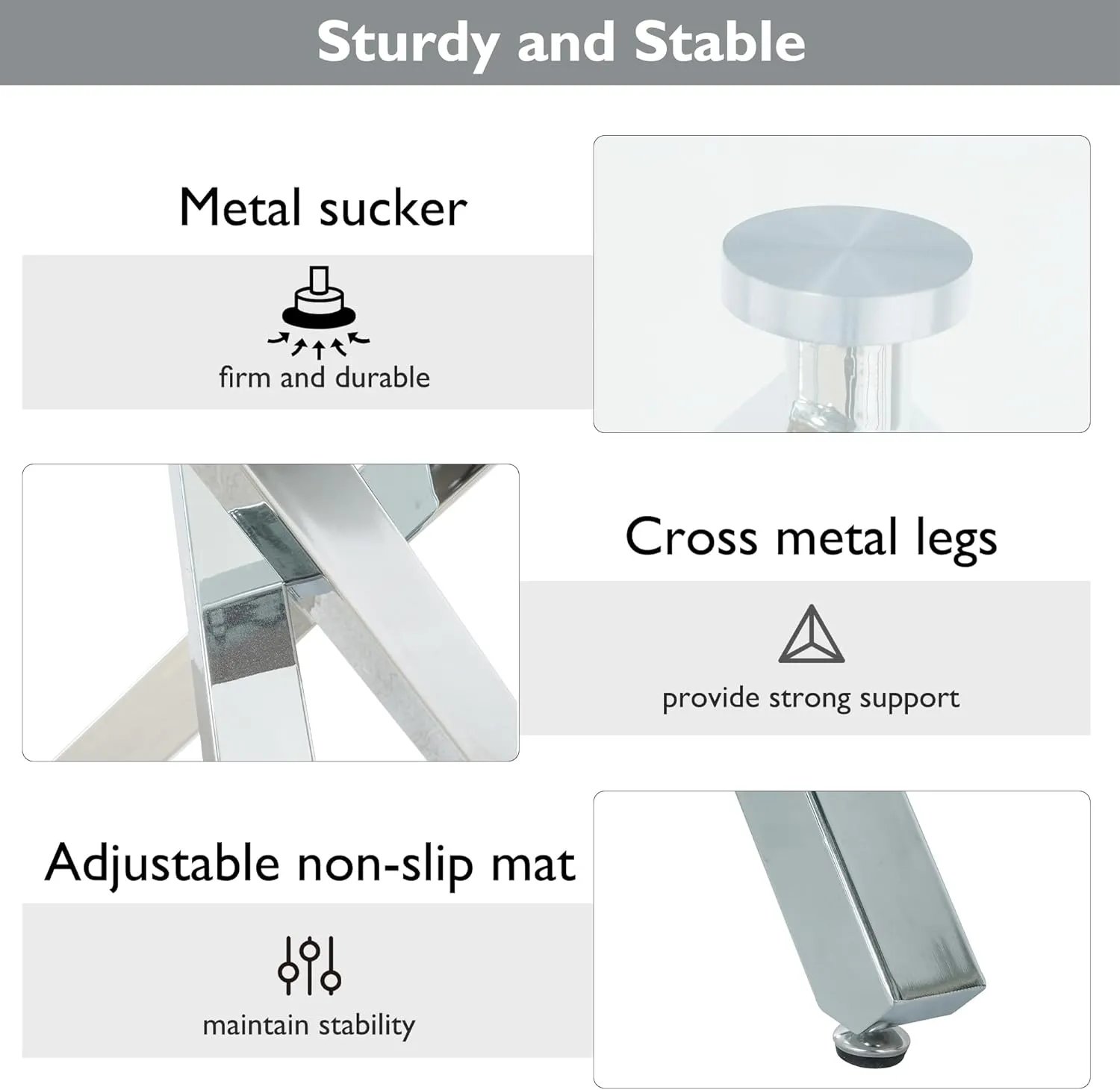 Baysitone 47" Dinette Table Set for 4, Modern Dining Table Set with Round Clear Tempered Glass Kitchen Table & Faux Leather Padded Dining Chairs for Kitchen Dining Room, White with Silver Metal Base