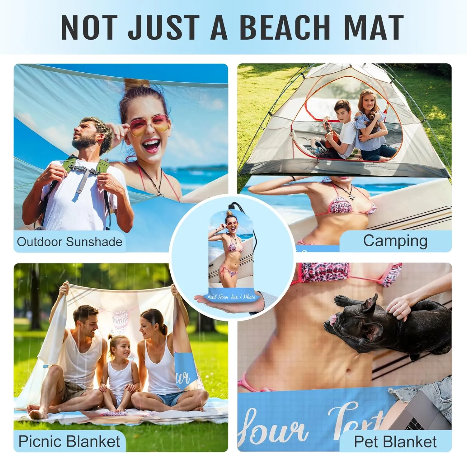 Beach Blanket, Custom Sand Free Beach Mat with Photo, 6.6x7.2ft Standard Quick Drying Waterproof & Sandproof