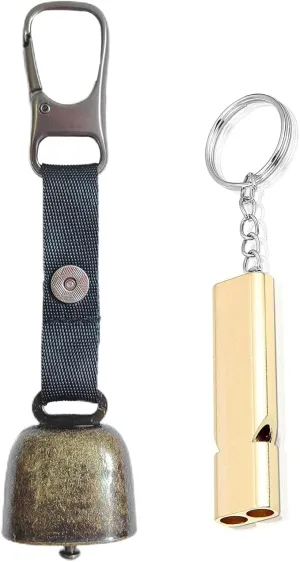 Bear Bell with Whistle for Bear Deterrent, Loud Bear Bell with Magnetic Silencer, Emergency Whistle and Carabiner for Hiking, Biking, Fishing, Climbing, Outdoor Camping & Hiking Protection