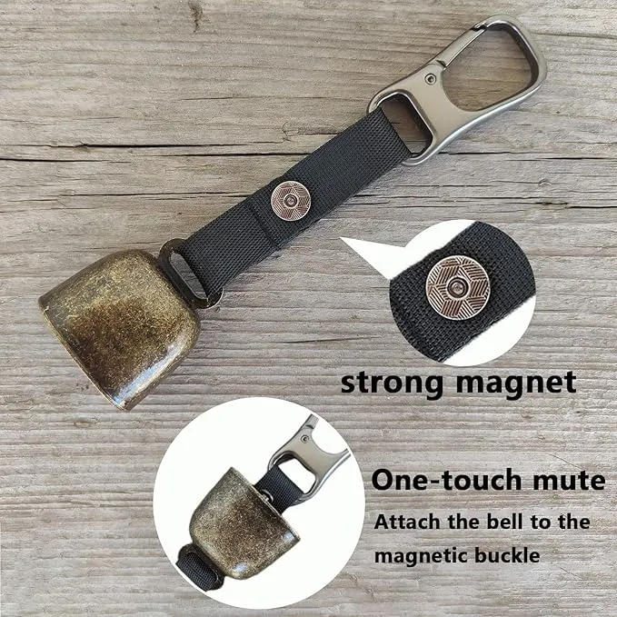 Bear Bell with Whistle for Bear Deterrent, Loud Bear Bell with Magnetic Silencer, Emergency Whistle and Carabiner for Hiking, Biking, Fishing, Climbing, Outdoor Camping & Hiking Protection