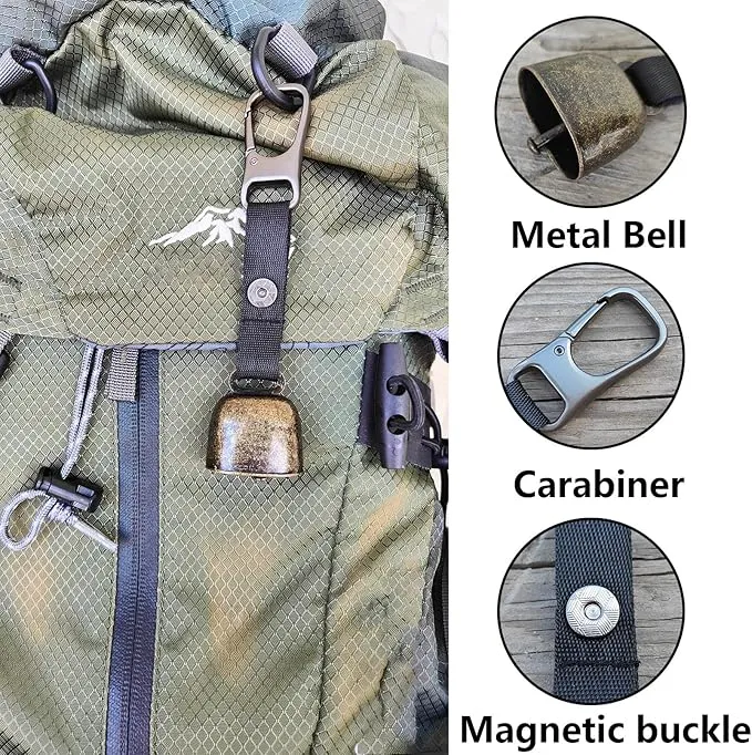Bear Bell with Whistle for Bear Deterrent, Loud Bear Bell with Magnetic Silencer, Emergency Whistle and Carabiner for Hiking, Biking, Fishing, Climbing, Outdoor Camping & Hiking Protection