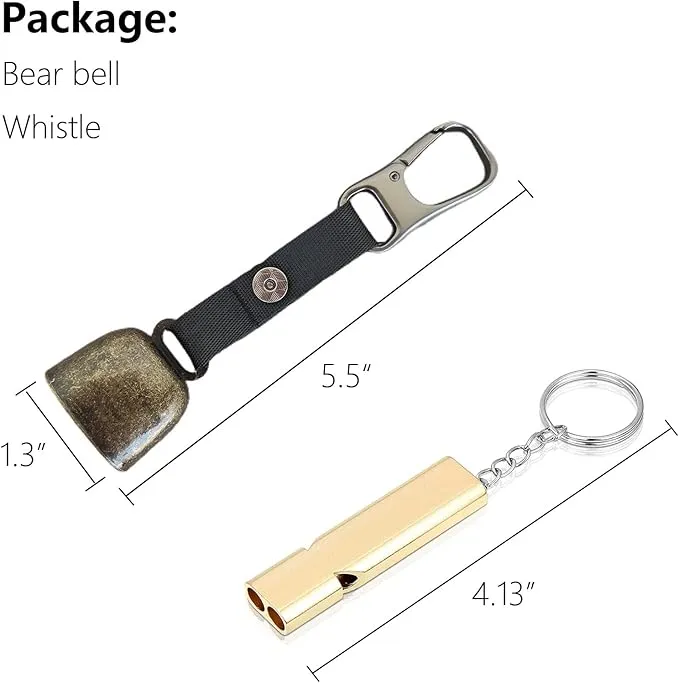Bear Bell with Whistle for Bear Deterrent, Loud Bear Bell with Magnetic Silencer, Emergency Whistle and Carabiner for Hiking, Biking, Fishing, Climbing, Outdoor Camping & Hiking Protection