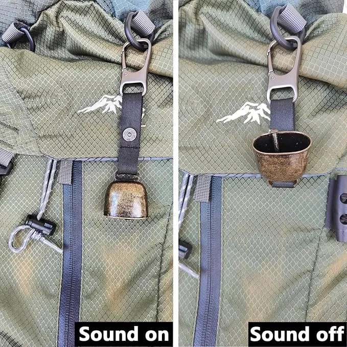 Bear Bell with Whistle for Bear Deterrent, Loud Bear Bell with Magnetic Silencer, Emergency Whistle and Carabiner for Hiking, Biking, Fishing, Climbing, Outdoor Camping & Hiking Protection