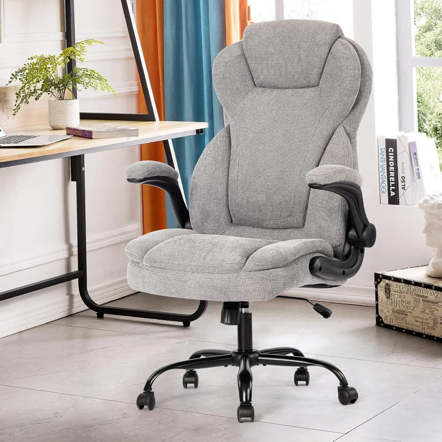 Big and Tall Fabric Office Chair 400lbs-Heavy Duty Executive Desk Chair with Extra Wide Seat, High Back Ergonomic Leather Computer Chair with Tilt Rock&Tension, Padded Armrests-Black