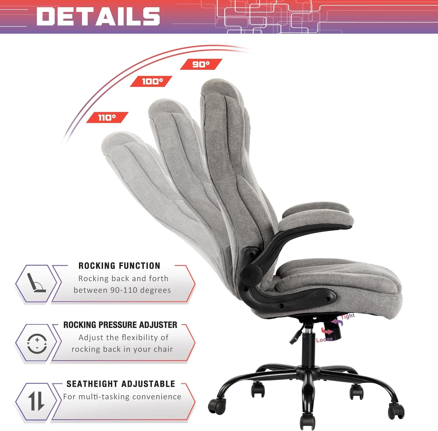 Big and Tall Fabric Office Chair 400lbs-Heavy Duty Executive Desk Chair with Extra Wide Seat, High Back Ergonomic Leather Computer Chair with Tilt Rock&Tension, Padded Armrests-Black