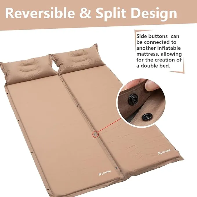 BISINNA Self Inflating Sleeping Pad Thick Foam Sleeping Mattress with Pillow for Camping Lightweight Insulated Sleeping Mat Fast Inflating for Camping Travel Car Tent 1.2inches