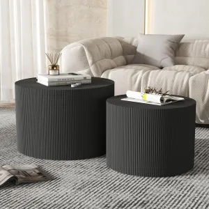 Black Round Coffee Table Set of 2, Modern Wooden Nesting Coffee Tables for Living Room, No Assembly Required Circle Side Tables Set Accent End Table for Bedroom, Balcony