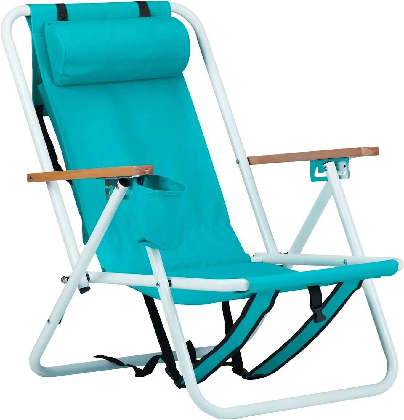 Bonnlo Foldable Backpack Carry Camping Chair with Cup Holder, Portable 4-Position Reclining Heavy-Duty Supports 265 lbs (120 kg) for Beach Lawn Concert Fishing Cool Mint Green